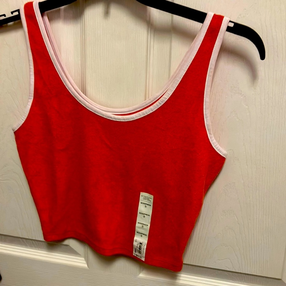 Ladies, new orange, scoop, neck, tank top size small